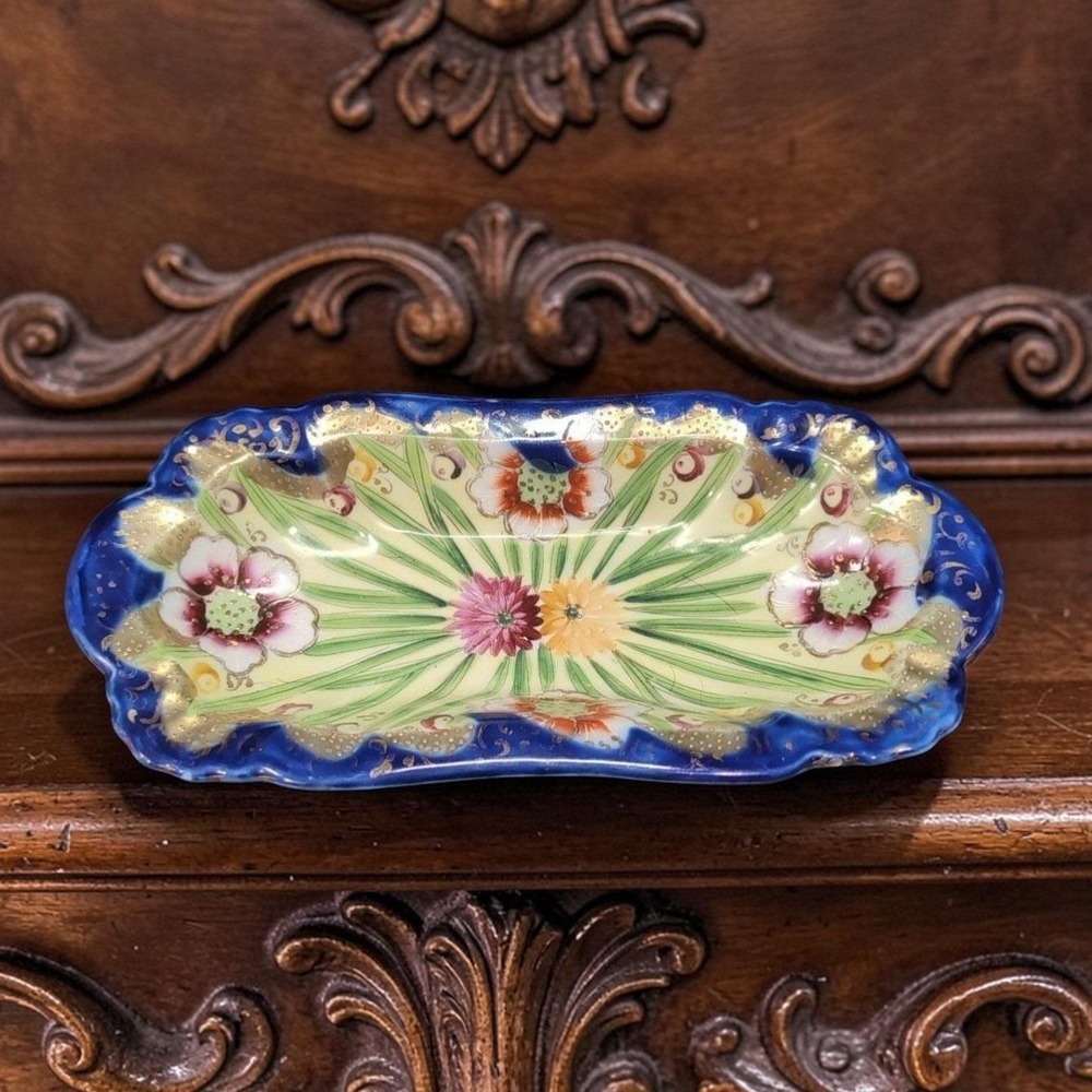 Asian Footed Porcelain Trinket Bowl, Hand Painted Plate, Makers Mark Keepsake